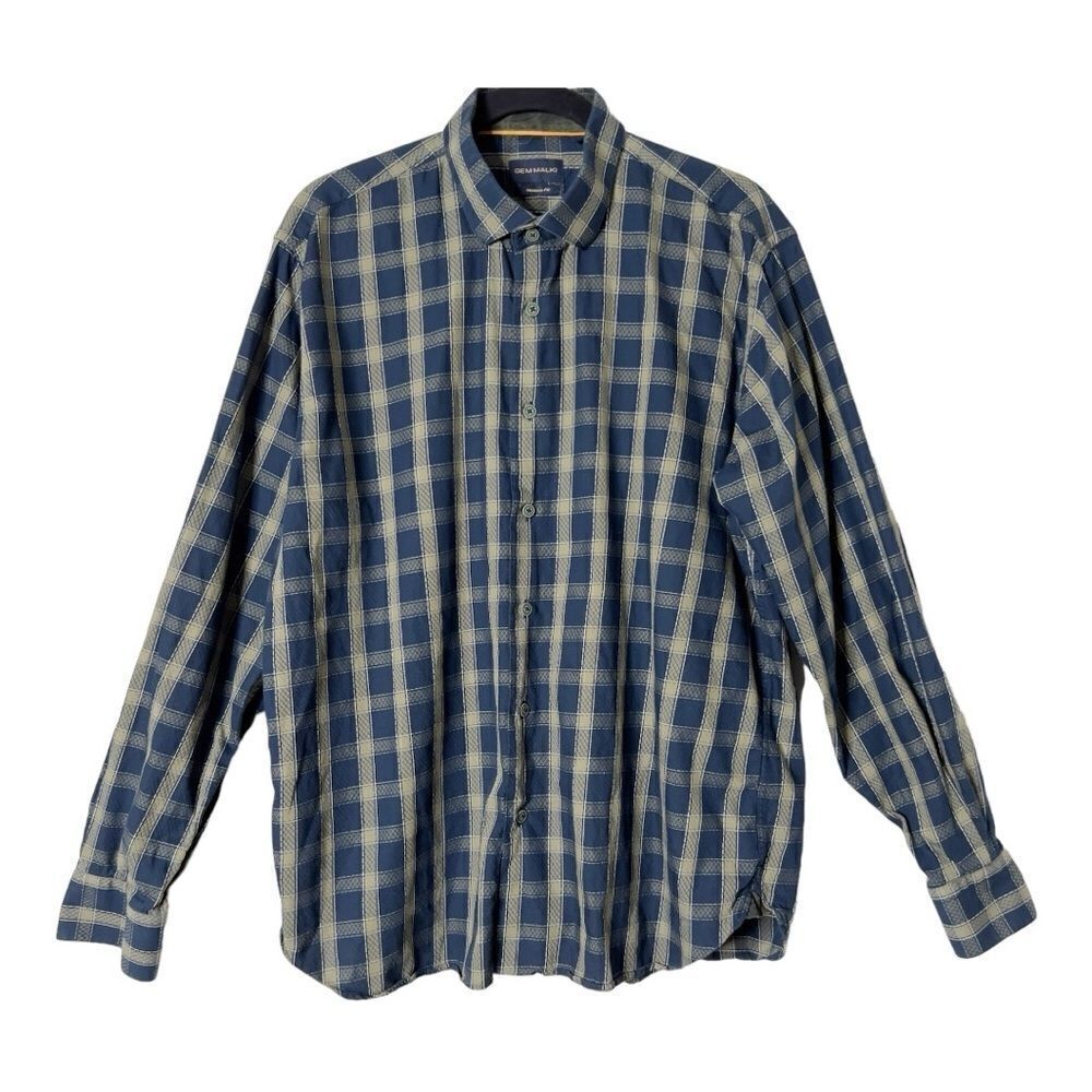 Gem Malki Men’s‎ Modern Fit Navy Brown Button Down Shirt Size Extra Large